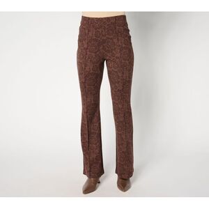 Peace Love World Women's Petite Pants PM Printed Lace Flare Ponte Brown A677799